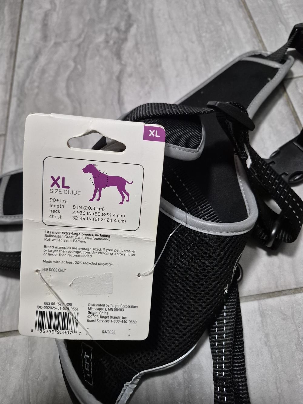 Boots & Barkley Ajustable Reflective Dog Harness Black Up To 90Lbs